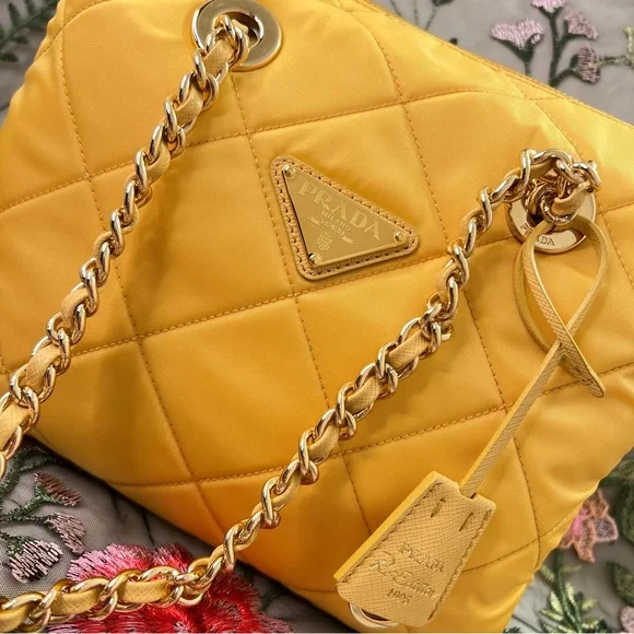 Auth PRADA Bag • Authentic PRADA 1995 Re-Edition Chain Tote in Yellow Re-Nylon - Picture 12 of 16